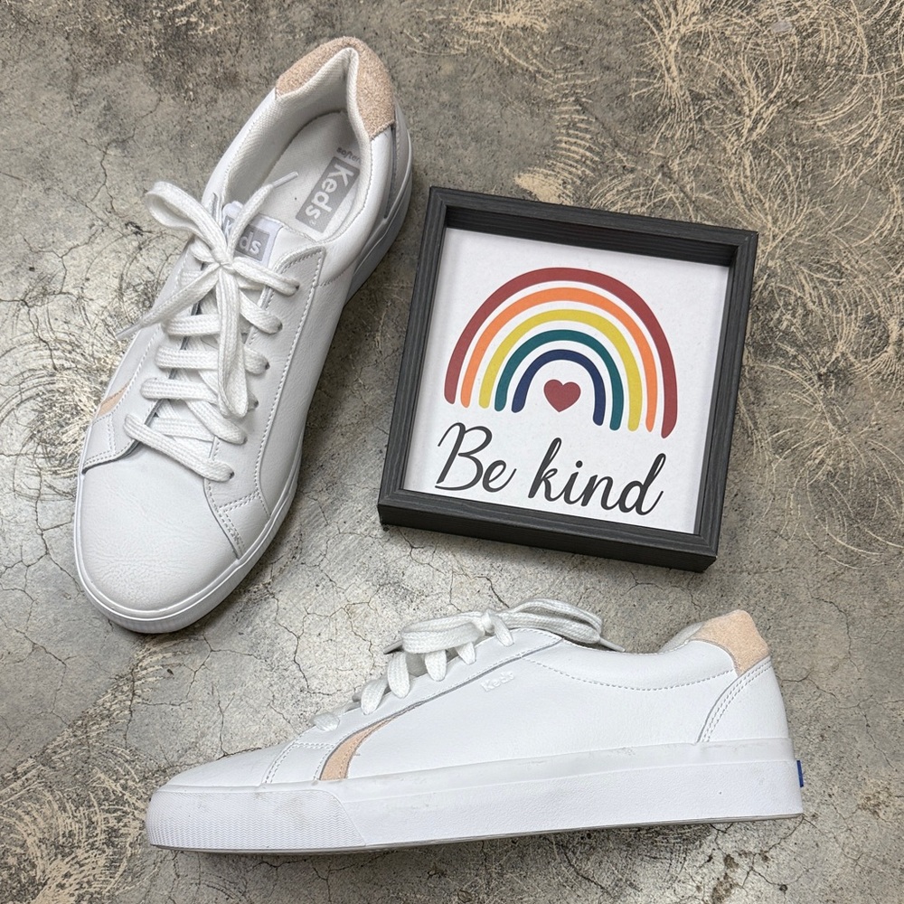 * Keds Kids White and Tan Sneakers